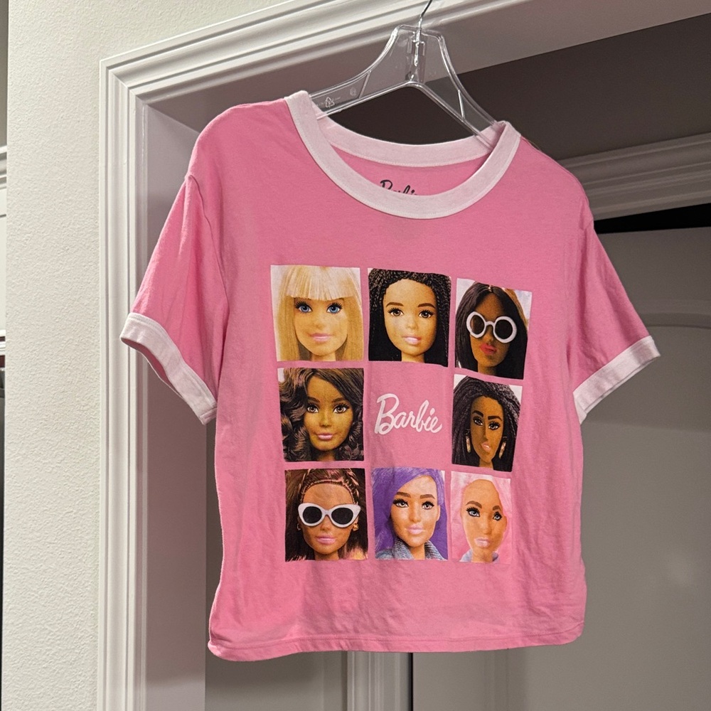 Vintage Girly Barbie Pink T-Shirt with Diverse Doll Faces